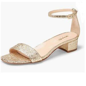 XYD Gold Open Toe Strappy Low Block Heel Pumps